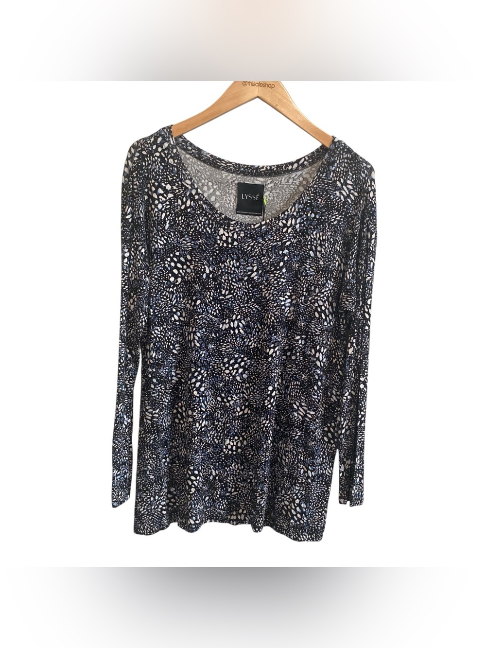 New Lysse Long Sleeve Jersey Super Soft Blue Black White Printed Top Size Small